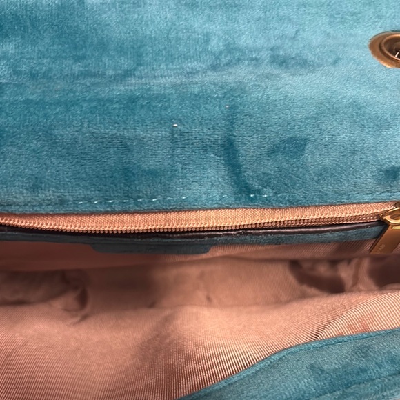 Gucci Teal Blue and Gold chain design Shoulder Bag Chevron Quilting Like new! - Picture 9 of 16
